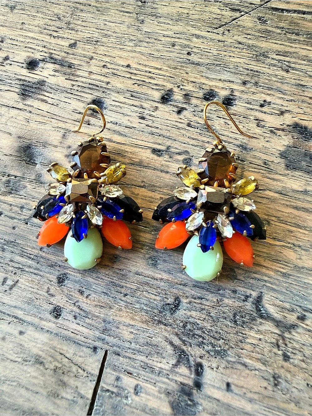 J.Crew Multicolor Crystal Statement Drop Earrings Jeweled Gold Tone